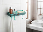 Wall-Mounted Bathroom Shelf with Hooks No-Drill Self-Adhesive Dual Compartment Storage Shelf
